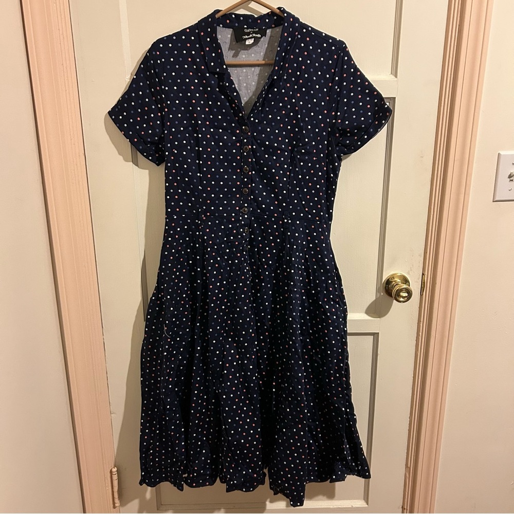 Collectif x Modcloth Polka Dot Blue Dress XL